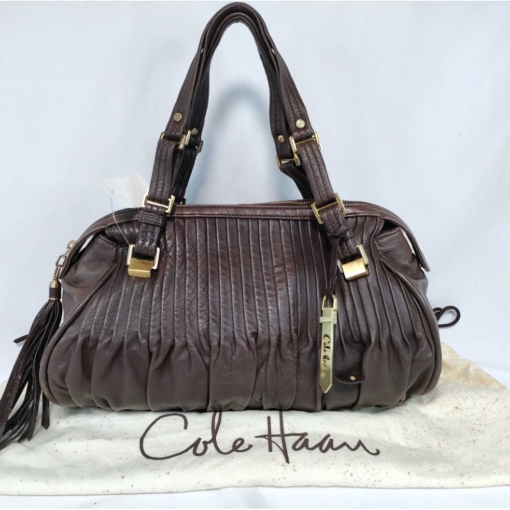 Cole Haan Brown Leather Satchel with Gold Accents